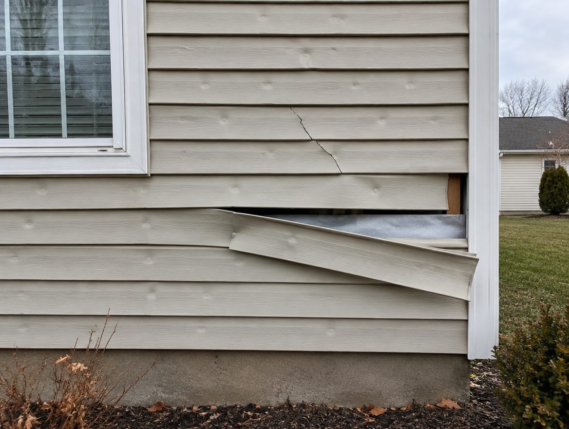 Storm-damaged vinyl siding
